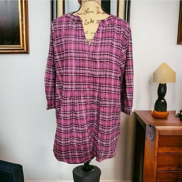 CW Classics Lightweight Flannel Purple Berry Plaid Tunic Top Sz XL NWOT - Picture 2 of 6